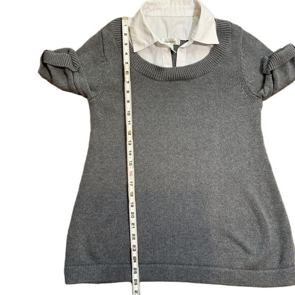 Dressbarn Grey Short Sleeve Collared Neck Layered Pullover Sweater Size Medium - Picture 8 of 13